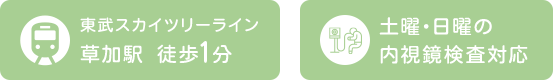 東武スカイツリーライン 草加駅 徒歩1分 土曜・日曜の 内視鏡検査対応
